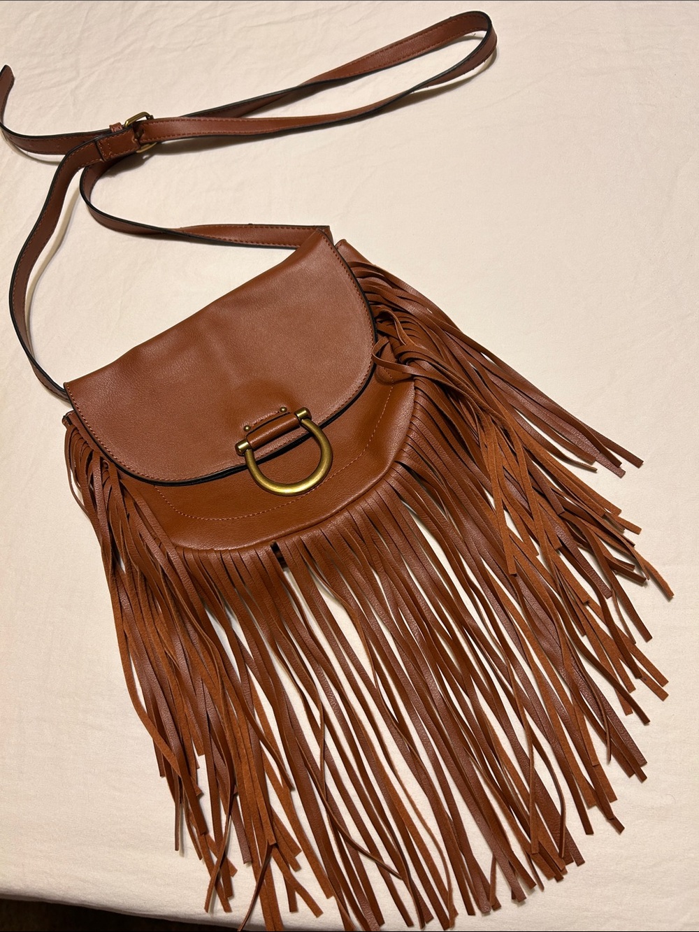 Fringed Saddle Crossbody Bag - Brown